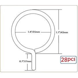 Metal One Line Curtain Rings with Eyelets with Inner Diameter 35 mm Suitable for Under 30 mm Curtain Rods (Mist Nickel, Pack of 28)
