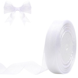 Hiswan 3/4 inch Sheer Organza Ribbon 50 Yards White Chiffon Ribbon for Gift Wrapping Christmas Halloween Decoration Wedding Bouquet Crafts