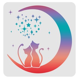 FINGERINSPIRE Moon Cat Stencils Template 11.8x11.8inch Plastic Moon Star Stencils Drawing Painting Stencils Cat Star Pattern Reusable Stencils for Painting on Wood, Floor, Wall and Tile