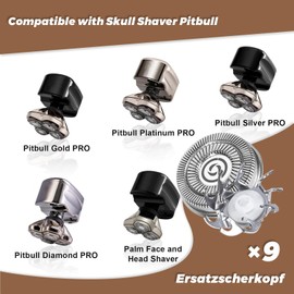 Pack of 9 Replacement Shaving Head for Pitbull Skull Shaver, Bald Razor Men, Pitbull Platinum Pro Shaver Replacement Heads with Cleaning Brush Skull Shaver Replacement Heads Accessories