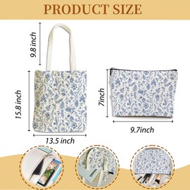 Aesthetic Flower Gardening Gifts Plant Lover Gifts for Women Bestie Doctor Nurse Canvas Tote Bag with Makeup Bag Grocery Bags for Beach Shopping Travel Accessories Christmas Birthtday Thanksgiving