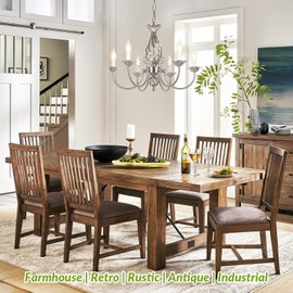 6-Light Farmhouse Candle Chandelier for Living Room, Rustic Industrial Pendant Ceiling Light fixture, Brushed Nickle Modern Ceiling Hanging Lamp for Bedroom Hallway Kitchen Dining Room Foyer, E12 Base