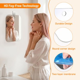 Shower Mirror Fogless for Shaving,7x5 Inch Shatterproof Anti Fog Shaving Mirror Holder No Fog Free Waterproof,Small Wall Mounted Bathroom Accessories Camping Hanging Men