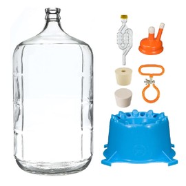 North Mountain Supply 6 Gallon Premium Italian Glass Carboy Fermenting Jug - with Drilled & Undrilled Rubber Stoppers, 6-Bubble Airlock, Carboy Dryer, Handle and Cap