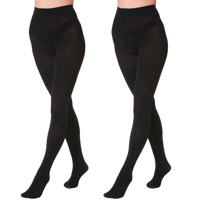 EVERSWE 2 Pairs Pack Women's Opaque Tights (L-XL, Black)