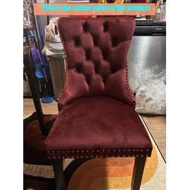 FocusOnHome Classic Velvet Dining Chairs, High-end Tufted Solid Wood Contemporary Velvet Upholstered Dining Chair with Wood Legs Nailhead, Set of 2,Burgundy, Wine Red,SW2001WR