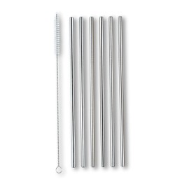 ECHTWERK Stainless Steel Drinking Straws, Reusable Straws, Set of 6, Cocktail Accessories, Stainless Steel with Cleaning Brush, Sustainable, Drinking Straw: 21.5 cm, Brush: 23 cm, Silver Edition