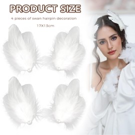 TELAIN 4 pieces feather hair clip, artificial swan hair jewellery, ballet style hair clips for stage and party (white)