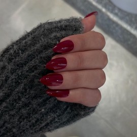 Burgundy Nails Press on, Dark Red Press on Nails Short Almond Shaped, SXVME Fall Winter Glue on Nails Short Fake Nails, Thick Acrylic False Nails, Glossy Solid Colored Stick on Nails for Women 30Pcs