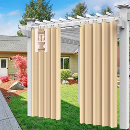 Comlax Outdoor Curtains - Waterproof Outdoor Curtain Balcony Patio Curtains UV Protection and Windproof Curtain Balcony Privacy Curtains for Porch / Gazebos 1 Piece Beige 132 x 275 cm