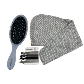 Popband 'Love Your Hair' Ultimate Hair Set with Detangling Hair Brush, Set of 5 No-Dent Hair Ties, & Chevron Spa Turban - Great for Wet or Dry Hair! (Grey)
