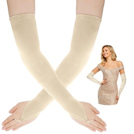 Yritioa Opera Gloves,Satin Gloves Elbow Length,Fingerless Gloves,Champagne Costume Gloves,Princess Gloves,Fairy Gloves,1920s Gloves for Women,1920s Flapper Accessories,Gatsby Gloves for Women,