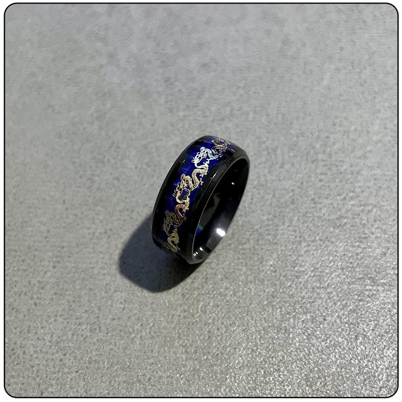 Fusamk Fashion Carbon Fiber Band Ring Stainless Steel Dragon Ring(Black(11))