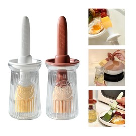 Uteynee Oil Dispenser with Brush - Glass Olive Oil Dispenser for Kitchen, 3 IN 1 Oil Dispenser Bottle with Silicone Basting Brush for Cooking Vinegar Sauce BBQ Grill Frying (Brown/White)