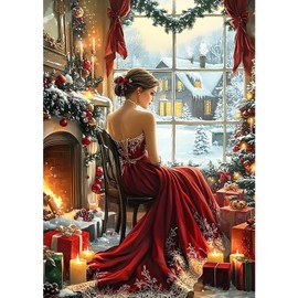 MXJSUA Christmas Diamond Painting Kit for Adults, Christmas Woman Full Drill Diamond Art Painting Kits for Beginners, Round Diamond Dots Art Painting Kits, 30x40cm