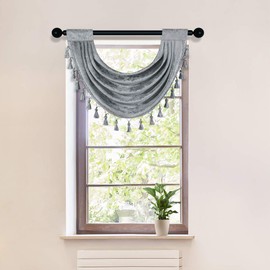 ELKCA Thick Double Side Chenille Waterfall Swag Valances for Living Room Silver Grey Valance Curtains for Kitchen,Pack of 1(Silver Grey, 30" W x 22" L)