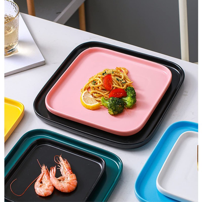 AIYoo Porcelain Dinner Plates Black 6 Inch Square Ceramic Dinner