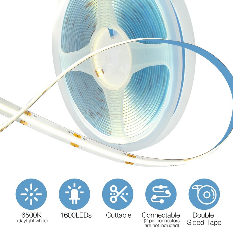 DAYBETTER COB LED Strip, 16.4 ft White LED Strip Lights,