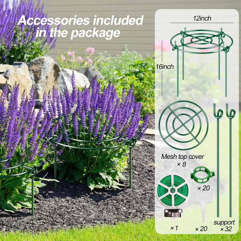 Elefama 8 Pack Peony Cages and Supports with Plant Support