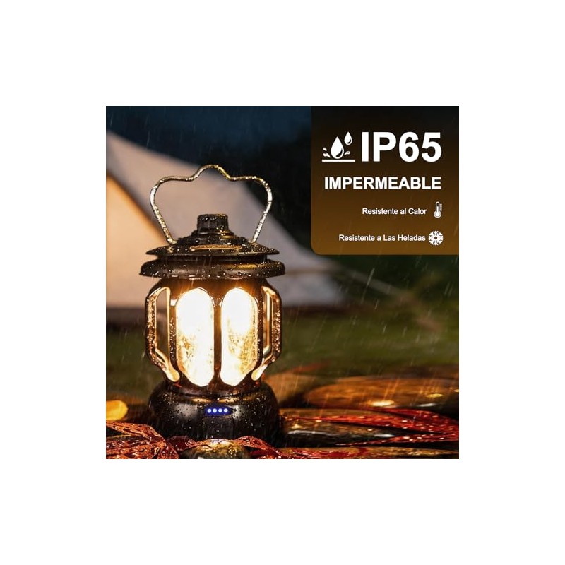 Purplecrystal LED camping lantern, rechargeable retro camping light, IP65 Impermeables,Adecuado