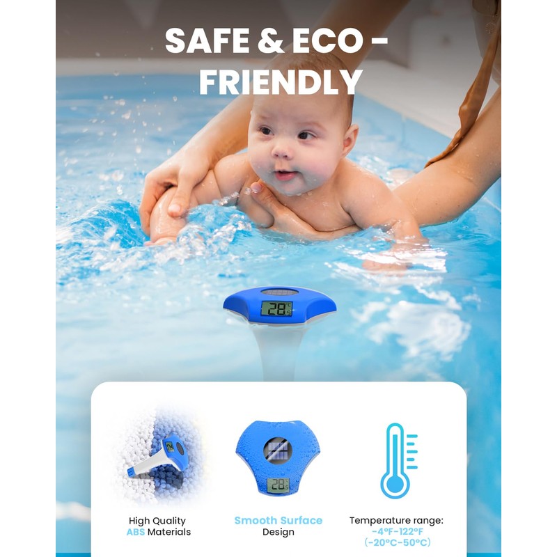 BALDR Pool Thermometer Floating Easy Read, Solar Pool Thermometer with