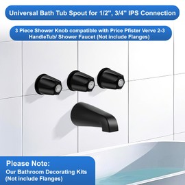 Tub Shower Trim Kit, Shower Knob and Bath Tub Spout, Compatible with Price/Pfister Verve Tub Faucet Handle, for Use with 1/2 in, 3/4 in IPS Connection, With Four in One Tub Spout Adapter (Matte Black)