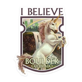 Die Cut Sticker Boulder, Colorado, Unicorn Scene, Vinyl Sticker 3 to 6 inches, (Waterproof Decal for Cars, Water Bottles, Laptops, Coolers), Large