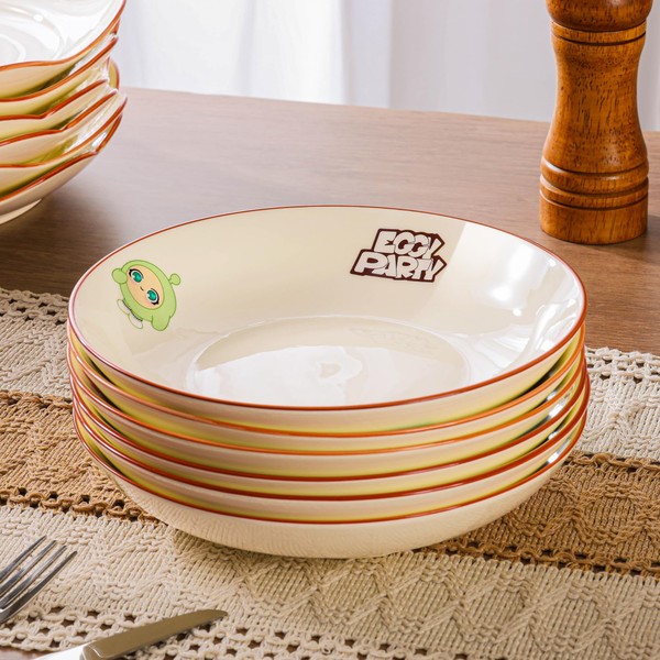 QOMO-1996 6 Pcs Ceramic Dinner Plates, 8 inch Eggy Party