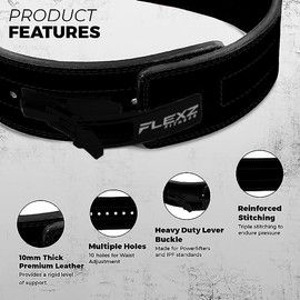 Flexz Fitness Lever Weight Lifting Belt Leather - 10MM 13MM Powerlifting Gym Belts for Men & Women - Lower Back Support for Weightlifting Deadlifts Squats Heavy Duty IPF Bodybuilding