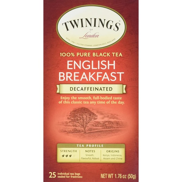 Twinings Classics Naturally Decaffeinated English Breakfast Tea -- 25 Tea Bags