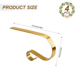 Gukasxi Christmas Stocking Holder,4 Pieces Metal Mantel Stockings Hangers Christmas Ornament Hooks for Mantle Staircase Christmas Stockings Christmas Stocking Clips for Christmas Party Decoration