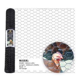 SIMBA STEEL - 24” x 100 FT PVC Hexagonal Poultry Netting Chicken Wire | 1" Mesh | 20 Gauge | Black PVC Vinyl Coated | Rust Proof | for Garden, Fence, Chicken, Rabbit (PVC 24 x 100)