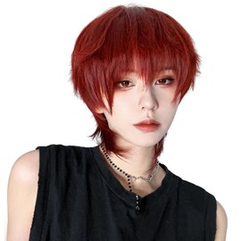 Sofeiyan Men's Short Wig, Wig, Wolf, Bob, Natural, Men's Clothing, Harajuku, Korean Style, Full Wig, Heat Resistant, Small Face, Popular, Handsome Fashion, Unisex, Cosplay, Students, Red