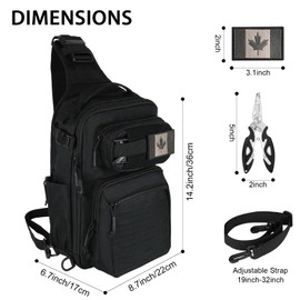 Fishing Sling Backpack Tackle Storage Bag, 12L Lightweight Sling Fishing Pack Tactical Shoulder Backpacks Tool Bags For Fishing with CA Flag Patch and Stainless Steel Fishing Plier (Black)