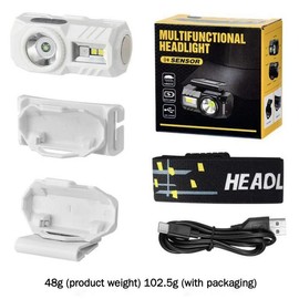 LED Headlamp Rechargeable - 230° COB Super Bright Head Lights for Forehead, Hard hat Light Strap for Adults - USB Headband Flashlight for Ourdoor, Working, Hiking, Running, Camping, Fishing Gear:_T131-White_WH & RD
