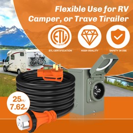 WELLUCK 25FT Power Cord Inlet Box Kit Temporary Connector Cable 50Amp Generator Plug, NEMA 14-50P to SS2-50R Extension Cord 25 Feet with NEMA SS2-50P Generator Inlet, ETL Listed, Weatherproof