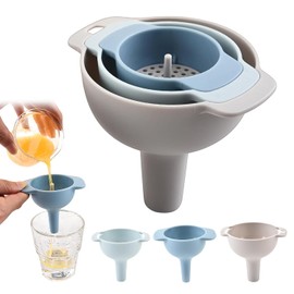 Juego de embudos de cocina 4 en 1, sin BPA, colador desmontable, embudos pequeños para llenar botellas, uso en cocina, embudos de plástico para botellas de alimentos (azul)