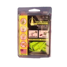 WallClaw Wall Claw Hammer In Drywall Anchors 125 LBS Pack of 10 Plugs & Screws mount hang
