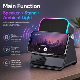 Foldable Phone Stand with Induction Speaker & Light – 5000mAh Bluetooth 5.3 Audio Holder for Desk & Travel