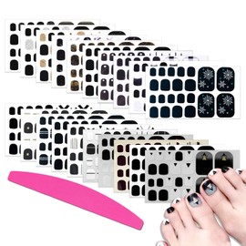 SILPECWEE Toe Nail Polish Strips Black Full Nail Wraps for Women Self Adhesive Nail Polish Stickers Gel Nail Strips Toenails Decoration with 1pc Nail File (20 Sheets)