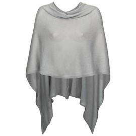 Mississhop Women's Poncho Cape Throw Cardigan Fine Soft Knitted Pullover Autumn Winter One Size, gray