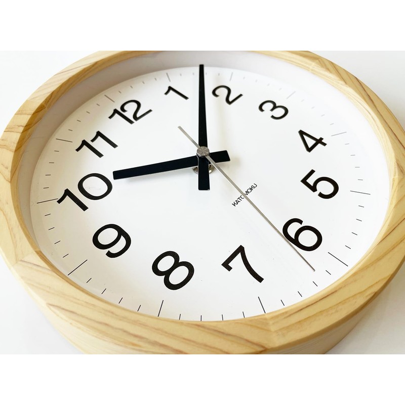 KATOMOKU Muku Clock 16 Hinoki Wall Clock, Continuous Second Hand,