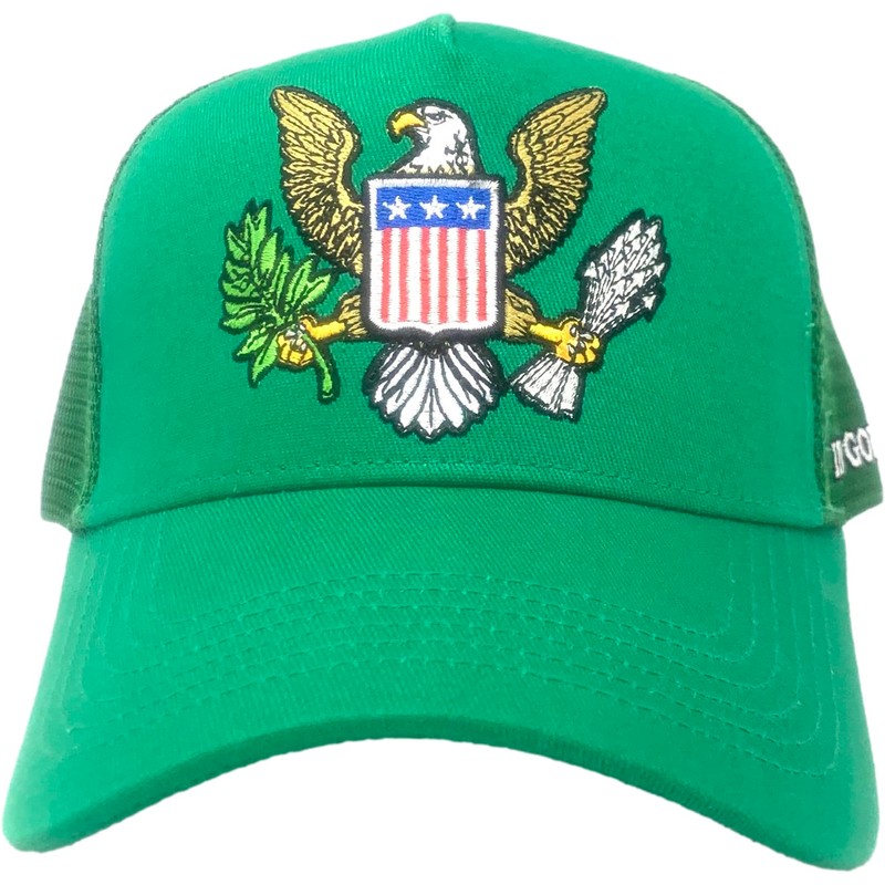 JP's Iconic USA Eagle Embroidered Trucker Hat; Adjustable Snapback; Green