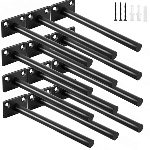 MHMYDZ 8 Pcs 6" Black Solid Steel Floating Shelf Bracket