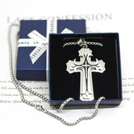 Mochity Men's Cross Necklace, Cross Necklace, Men's Cross Pendant, Stainless Steel Men's Cross Pendant, Silver, with Gift Box, Stainless steels