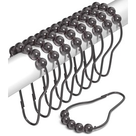 Shower Curtain Hooks Rust Proof (Set of 12) - Stainless Steel Shower Curtain Rings - Anti Slip Roller Balls for Easy Glide (Secure Lock Hooks, Bronze)