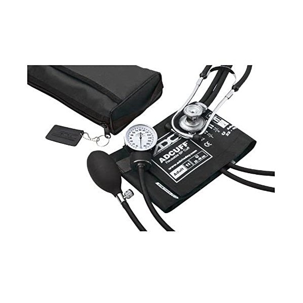 ADC Pro's Combo II SR Adult Pocket Aneroid/Scope Set with Prosphyg 768 Blood Pressure Sphygmomanometer and Adscope Sprague 641 Stethoscope and Matching Nylon Carrying Case, Black