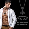 JeweBella Thor's Hammer Necklace Viking Wolf Head Bracelets Set for