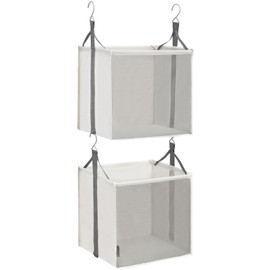 STORAGE MANIAC 2-Shelf Hanging Closet Organizer, Cloth Hanging Closet Shelf, Hanging Closets Baskets with Hooks for Dorm, Apt, Bedroom, College, Garment Rack, Wardrobe, Fabric with Mesh, Ivory