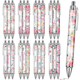 VorkiVecKi Spanish Bible Ballpoint Pens - 24 Pcs Pink Flowers Christian Verse Ball point Pen Fine Black Ink Retractable Scripture Gifts for Women Floral Regalos Cristianos Pastor Church Charity